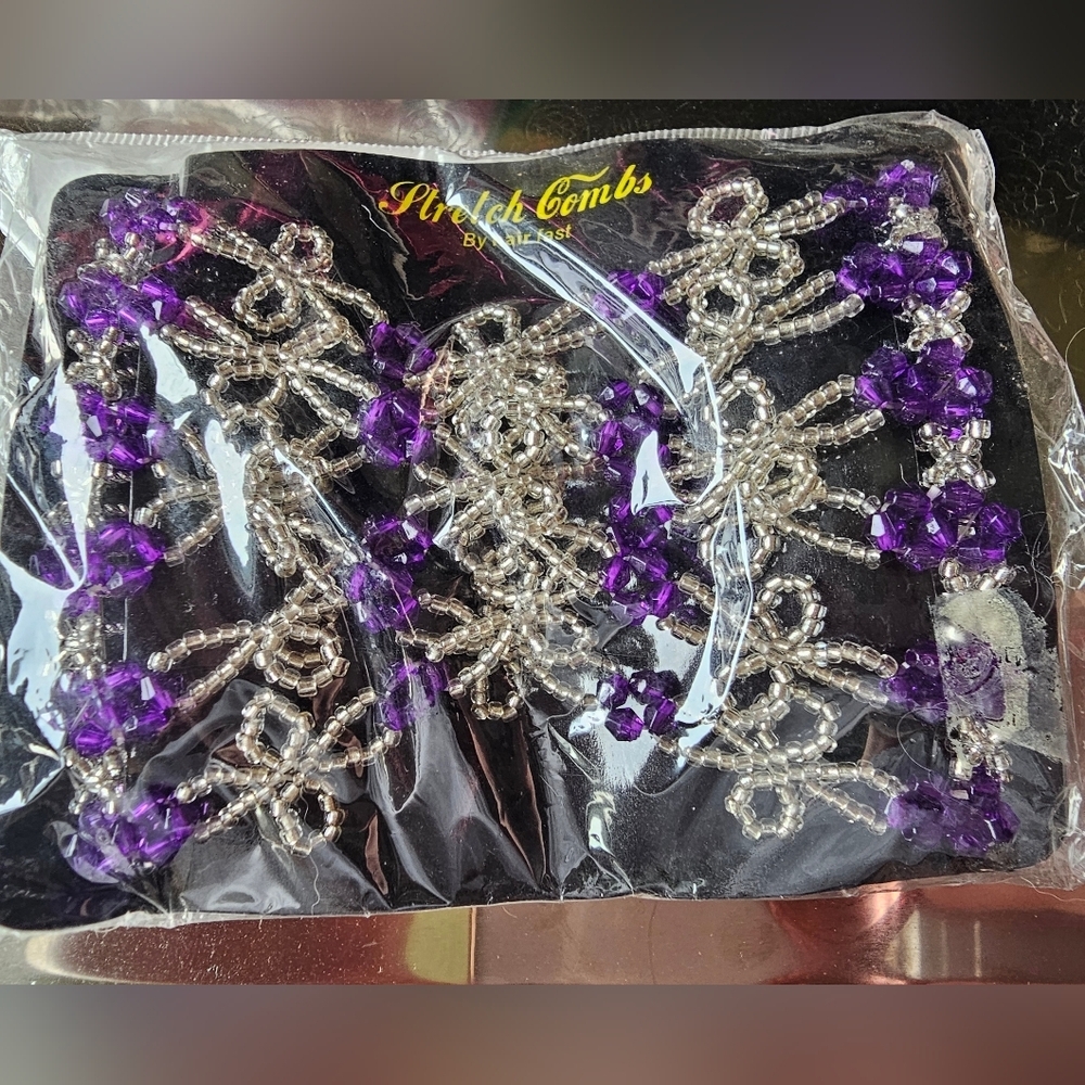 New Beaded Comb Hair Accessories - 3 Sets - Purple & Black - Picture 5 of 8
